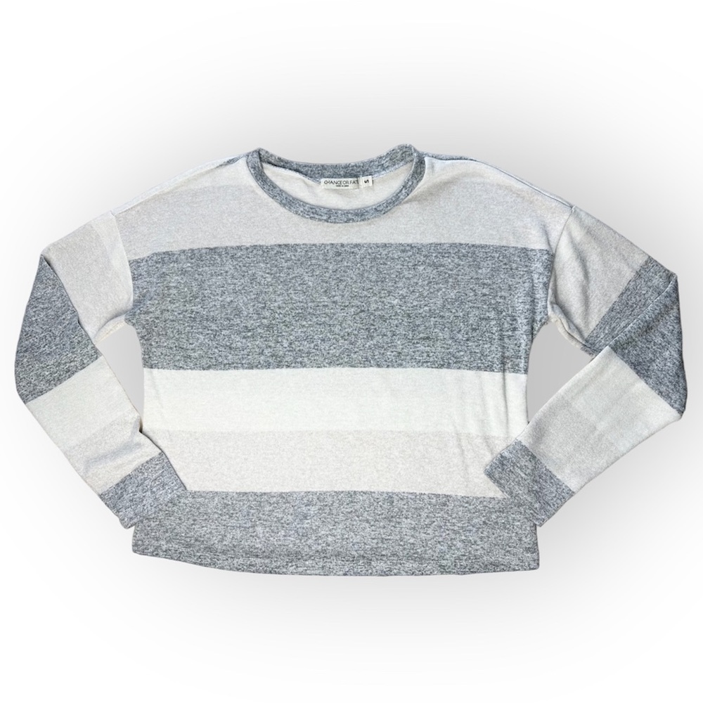 Chance or Fate Gray White Cream Horizontal Stripe Pull over Sweater Womens Small